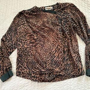 Vintage 70s Jordan Brown and Black Animal Print Blouse Top